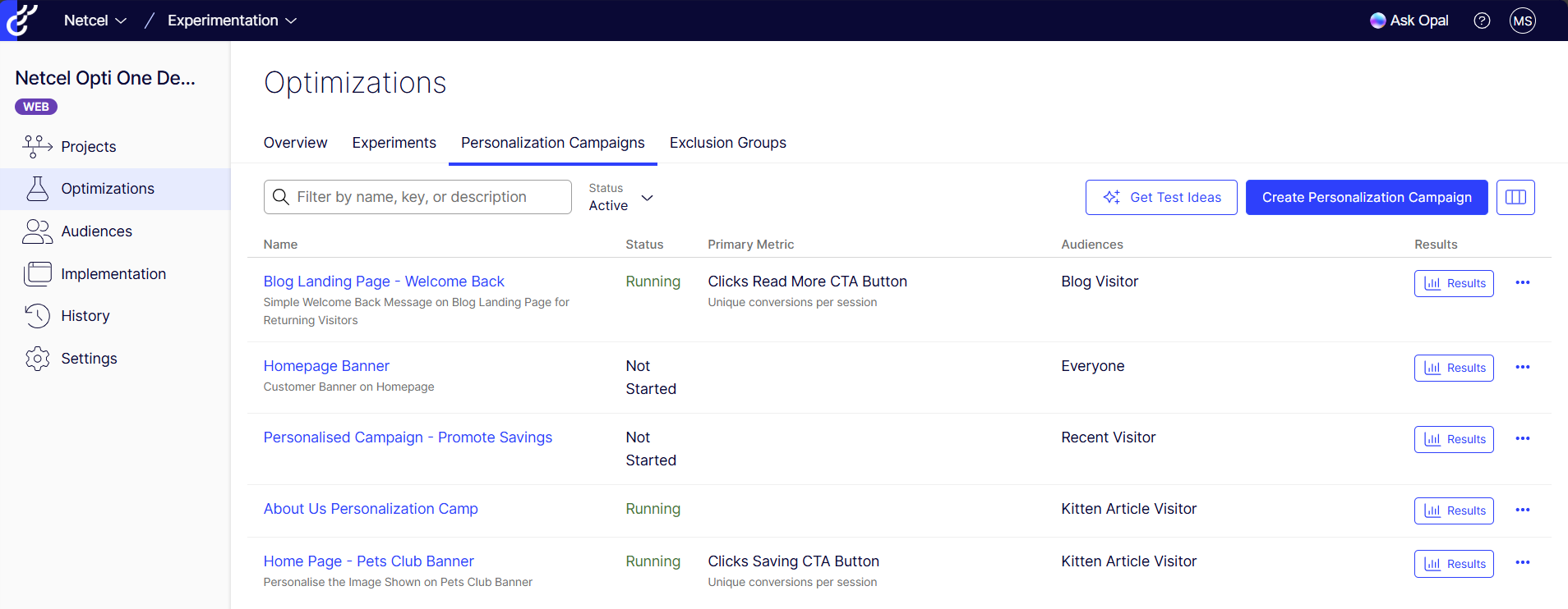 Personalization Campaign Dashboard