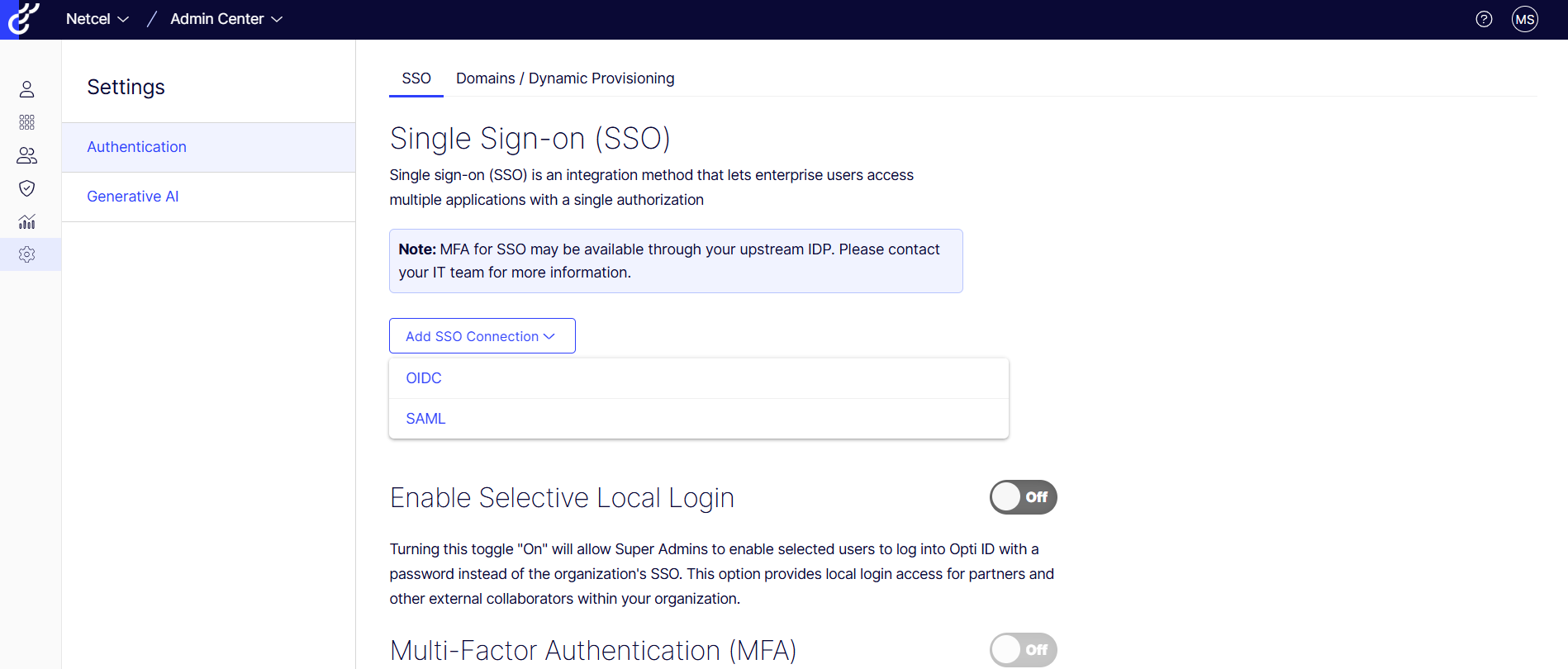 Screenshot showing Optimizely Identity SSO Config